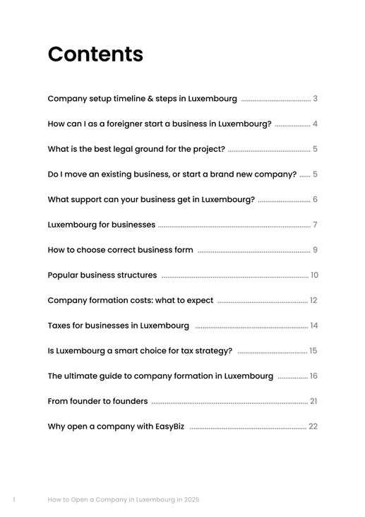 Guide page: table of contents