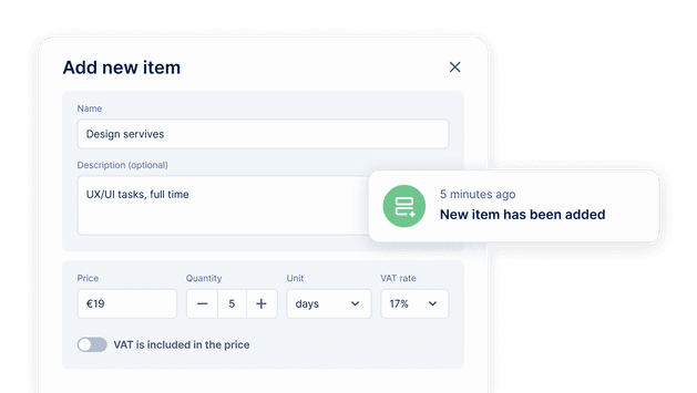 Editing invoice items, prices and tax rates in EasyBiz
