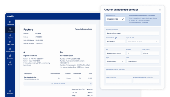 Création d’une nouvelle facture dans EasyBiz