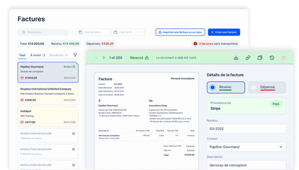Le tableau de bord des factures EasyBiz