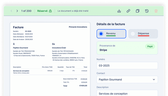 Une facture reconnue avec ses détails dans EasyBiz