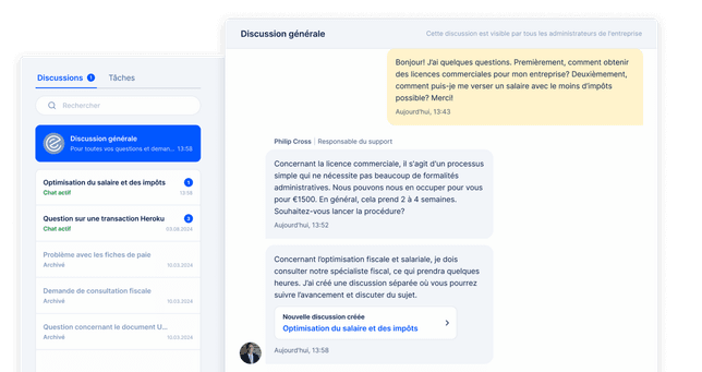 Plateforme EasyBiz : le chat général avec le responsable du support