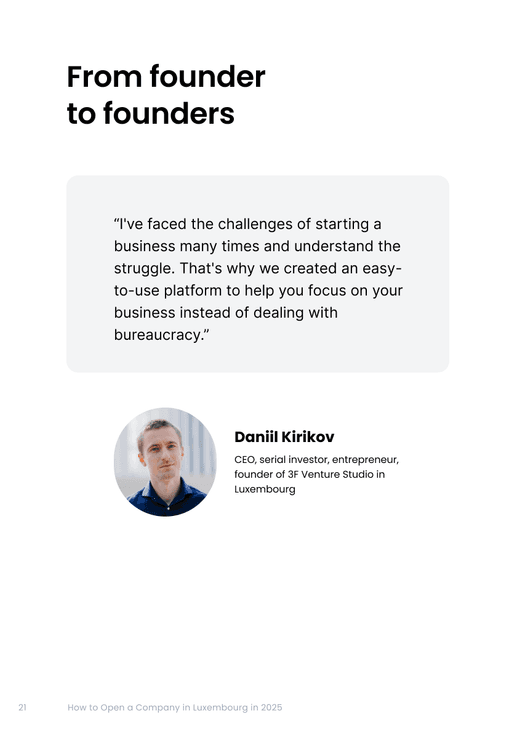 Guide page: “From founder to founders”, a note by Daniil Kirikov