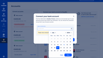 La fenêtre « Connecter votre compte bancaire » dans EasyBiz