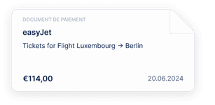 Document de paiement : easyJet, billets pour le vol Luxembourg – Berlin, 114,00 €
