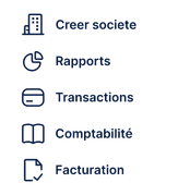 Créer société, Rapports, Transactions, Comptabilité, Facturation