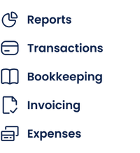 Reports, Transactions, Bookkeeping, Invoicing, Expenses
