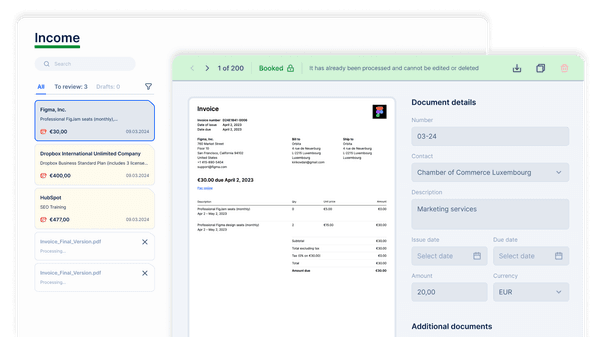 The EasyBiz invoice dashboard listing all invoices