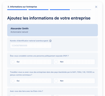 Le formulaire KYC d’EasyBiz : « Ajoutez les informations sur votre entreprise »
