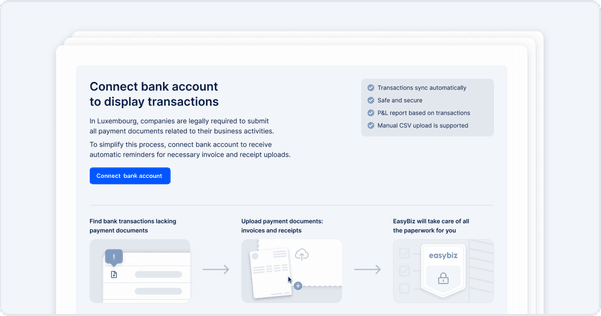 EasyBiz empty state: connect a bank account to display transactions