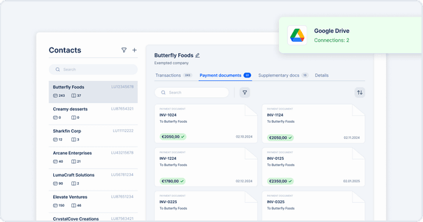 EasyBiz contacts list with a Google Drive import