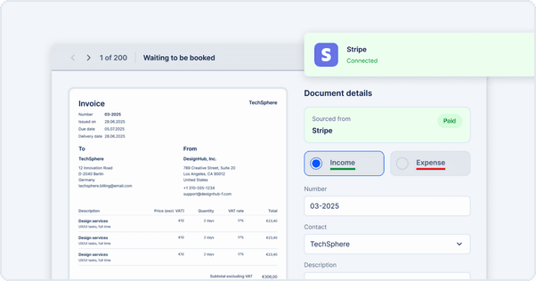 EasyBiz document details with a connected Stripe integration