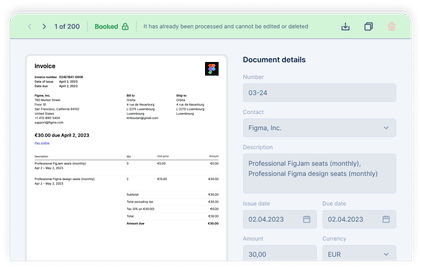 An invoice attached to a transaction with the recognised document details